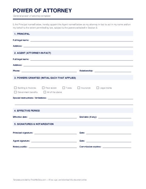 Power of Attorney Template preview thumbnail