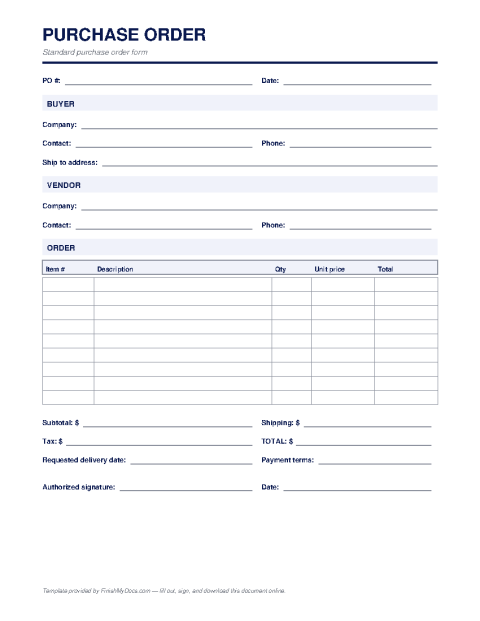 Purchase Order Template preview thumbnail