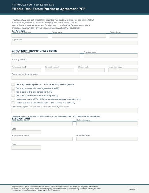 Fillable Real Estate Purchase Agreement PDF preview