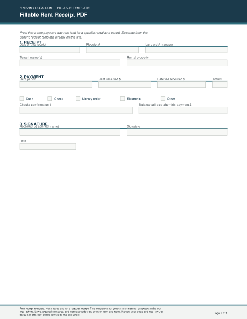 Fillable Rent Receipt PDF preview