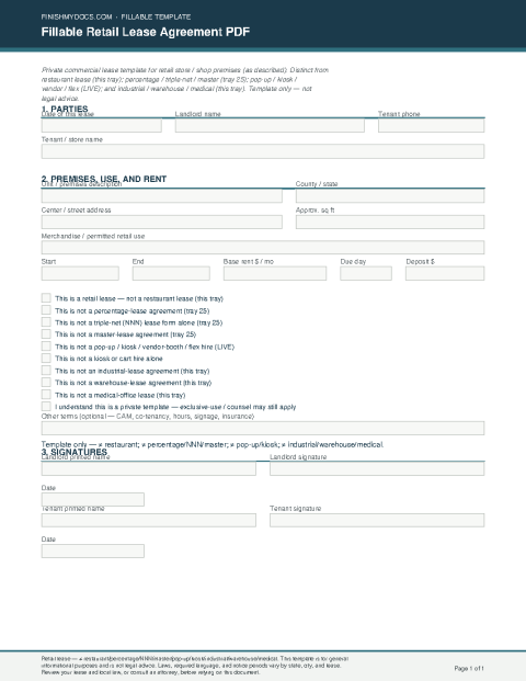 Fillable Retail Lease Agreement PDF preview