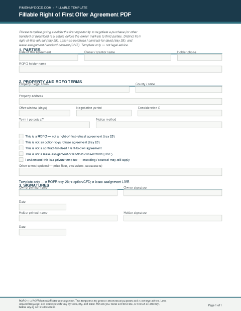 Fillable Right of First Offer Agreement PDF preview