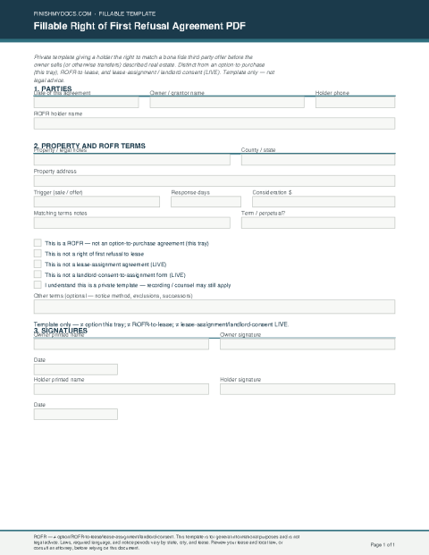 Fillable Right of First Refusal Agreement PDF preview