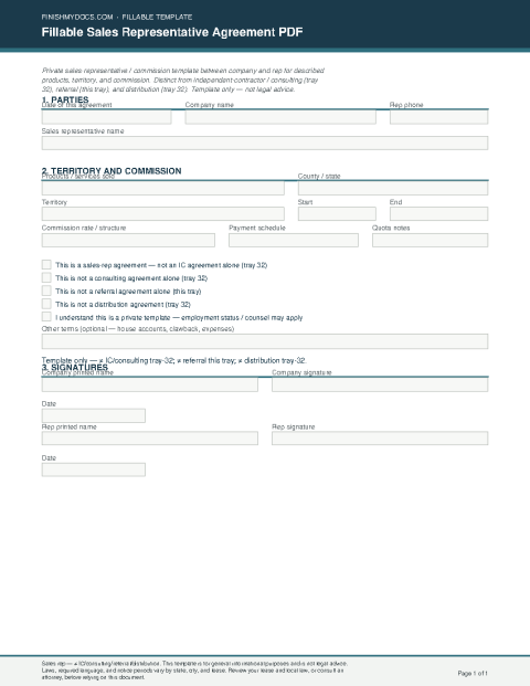 Fillable Sales Representative Agreement PDF preview