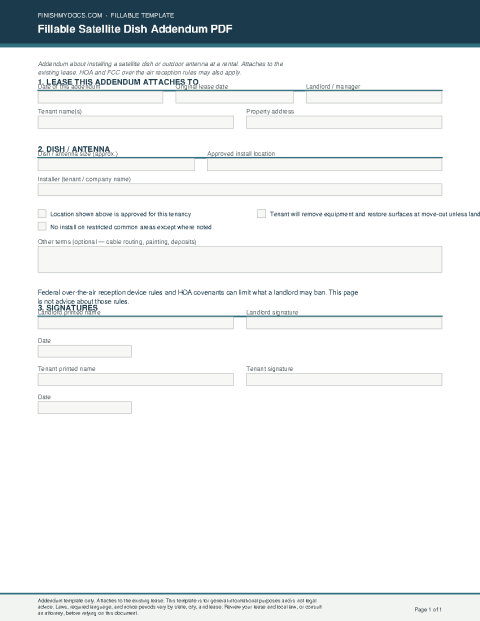 Fillable Satellite Dish Addendum PDF preview