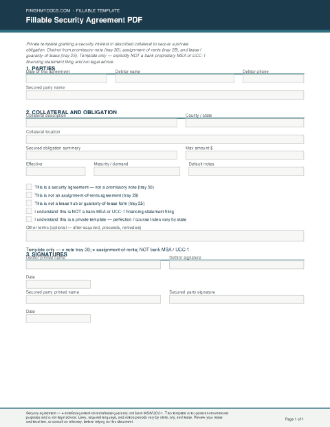 Fillable Security Agreement PDF preview