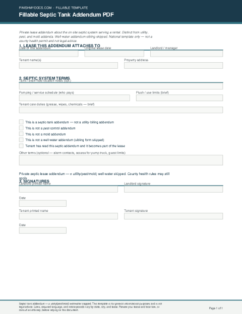Fillable Septic Tank Addendum PDF preview