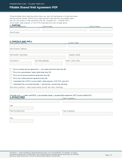 Fillable Shared Well Agreement PDF preview