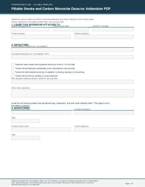 Fillable Smoke and Carbon Monoxide Detector Addendum PDF preview