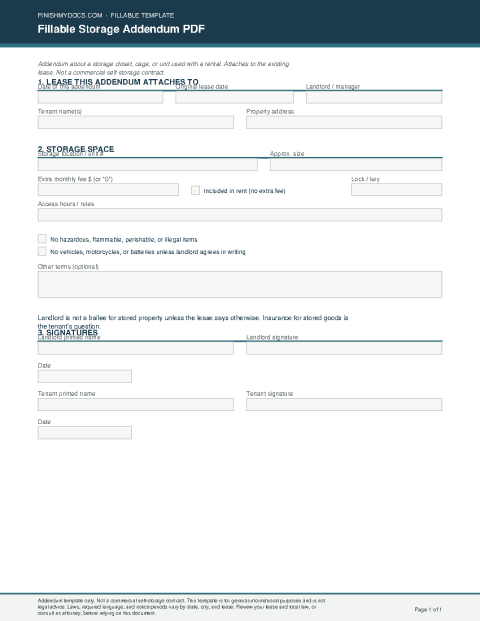 Fillable Storage Addendum PDF preview