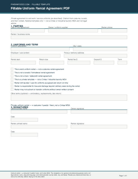 Fillable Uniform Rental Agreement PDF preview