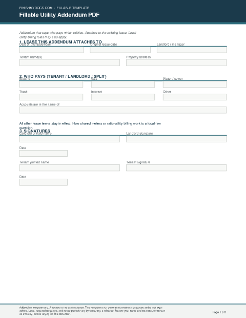 Fillable Utility Addendum PDF preview