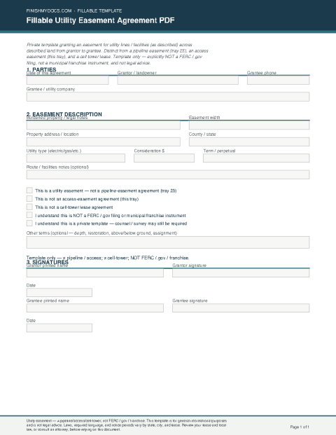 Fillable Utility Easement Agreement PDF preview