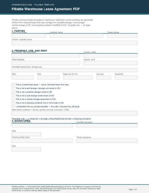 Fillable Warehouse Lease Agreement PDF preview