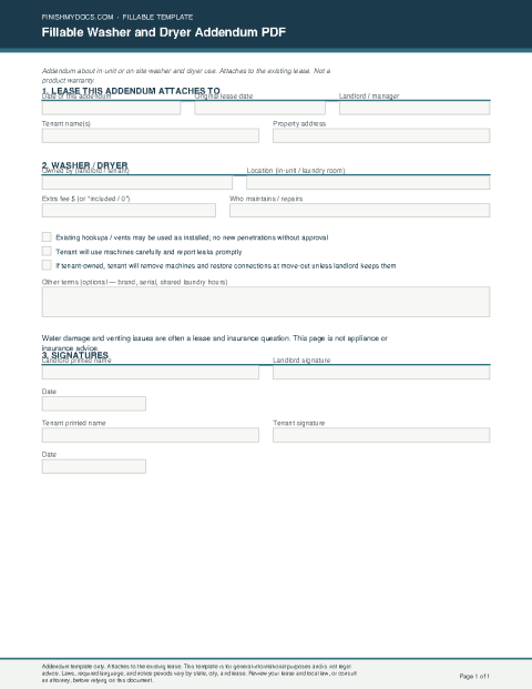 Fillable Washer and Dryer Addendum PDF preview